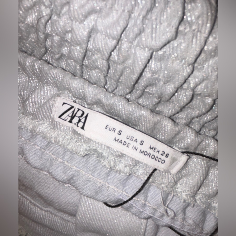 New! Zara Denim Grey Silver Sparkle Top Small - Picture 7 of 7